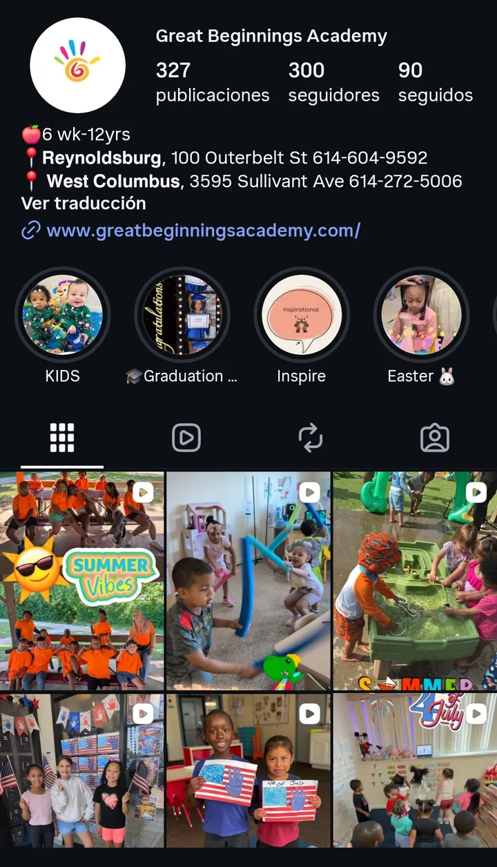 Perfil de Instagram de Great Beginnings Academy